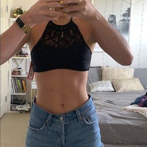 Black padded highnecked bathing suit top